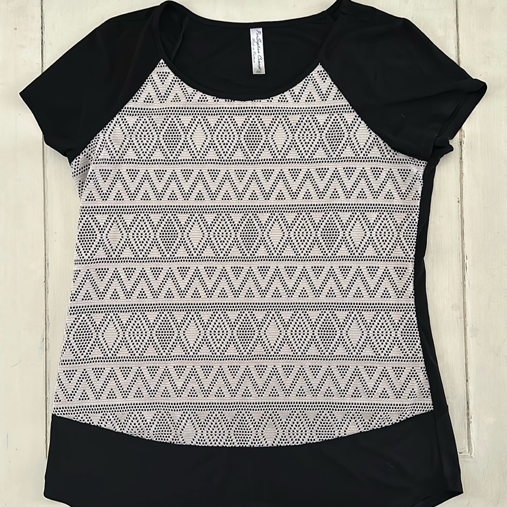 Black and tan blouse